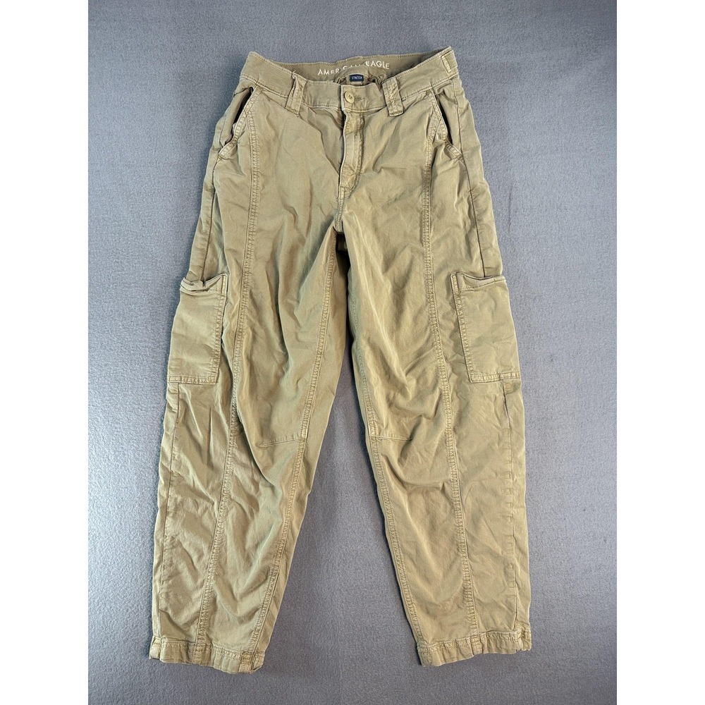 American Eagle Outfitters Barrel Cargo Pants Womens 00 Beige Stretch Cuffed